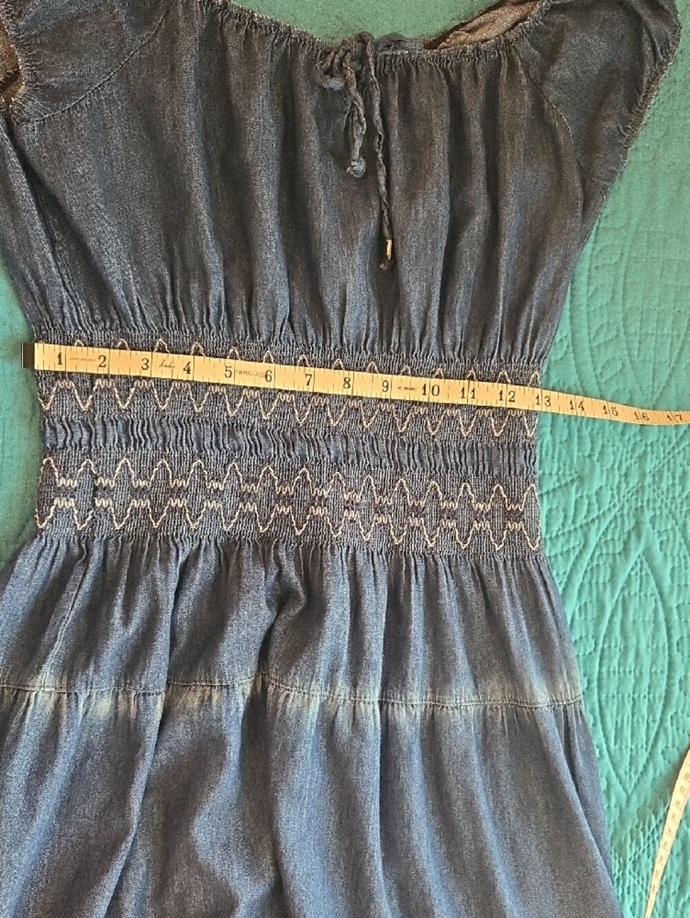 Smocked Denim Maxi Dress - Blue - Picture 5 of 7